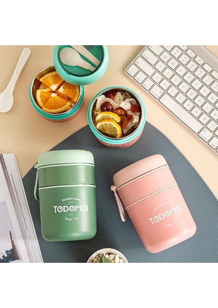 Mavi 550ML Çantalı 710ML Paslanmaz Çelik Termal Bento Öğle Yemeği Kutusu Kaşıklı Gıda Termal Kavanoz Yalıtımlı Çorba Öğle Yemeği Kutusu Çocuklar Için Öğle Yemeği Kutusu Kadınlar (Yurt Dışından)