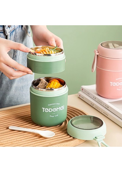 Mavi 550ML Çantalı 710ML Paslanmaz Çelik Termal Bento Öğle Yemeği Kutusu Kaşıklı Gıda Termal Kavanoz Yalıtımlı Çorba Öğle Yemeği Kutusu Çocuklar Için Öğle Yemeği Kutusu Kadınlar (Yurt Dışından)