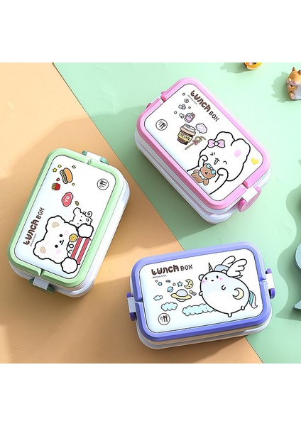 Pembe 1350 ml Kawaii Yemek Kabı Okul Kız Taşınabilir Mikrodalgada Gıda Saklama Kabı Sızdırmaz 2 Katmanlı Bölünmüş Bento Kutusu Kaşık Çatal (Yurt Dışından)