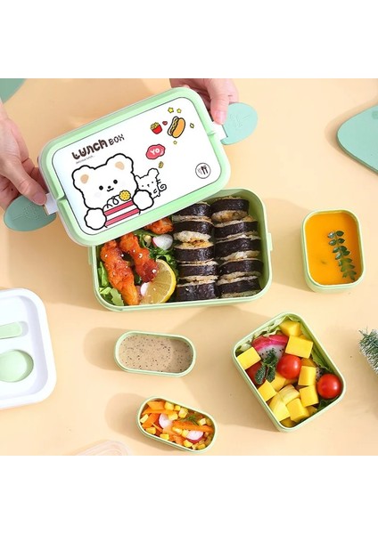 Pembe 1350 ml Kawaii Yemek Kabı Okul Kız Taşınabilir Mikrodalgada Gıda Saklama Kabı Sızdırmaz 2 Katmanlı Bölünmüş Bento Kutusu Kaşık Çatal (Yurt Dışından)