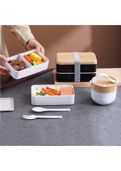 Beyaz 1400 ml 40 Oz Ahşap Bento Kutusu Mikrodalga Öğle Yemeği Kutusu Gıda Saklama Kabı Çocuk Çocuk Okul Ofis Taşınabilir Yemek Takımı Seti (Yurt Dışından) modelleri