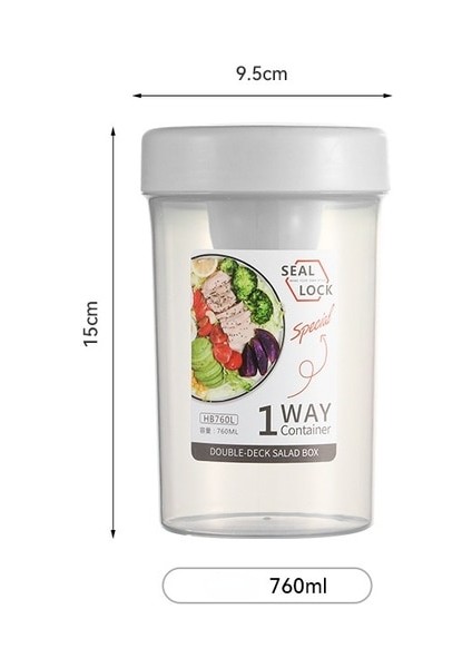 WHITE-760ML Taşınabilir Kahvaltı Yulaf Ezmesi Tahıl Fındık Yoğurt Salata Bardağı Konteyner Seti Çatal Sos Bardağı Kapaklı Bento Yiyecek Kase Mutfak Öğle Yemeği Kutusu (Yurt Dışından)