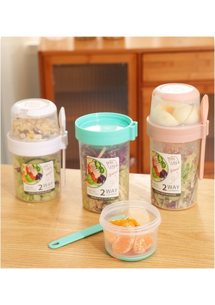 WHITE-760ML Taşınabilir Kahvaltı Yulaf Ezmesi Tahıl Fındık Yoğurt Salata Bardağı Konteyner Seti Çatal Sos Bardağı Kapaklı Bento Yiyecek Kase Mutfak Öğle Yemeği Kutusu (Yurt Dışından)