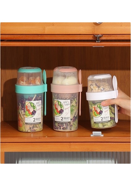 WHITE-760ML Taşınabilir Kahvaltı Yulaf Ezmesi Tahıl Fındık Yoğurt Salata Bardağı Konteyner Seti Çatal Sos Bardağı Kapaklı Bento Yiyecek Kase Mutfak Öğle Yemeği Kutusu (Yurt Dışından)
