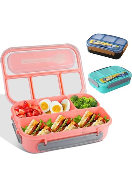 Pembe 1300ML 1300ML Bento Kutusu 4 Bölünmüş Öğle Yemeği Kutusu Yetişkinler Için Çatallı Bebek Bento Öğle Yemeği Kutuları Öğle Yemeği Kapları Sızdırmaz Mikrodalga (Yurt Dışından)