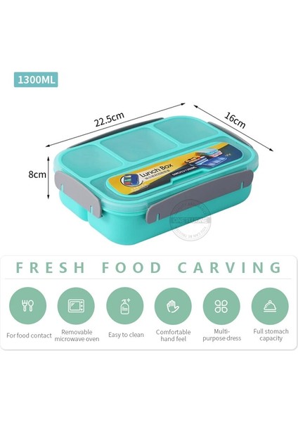 Pembe 1300ML 1300ML Bento Kutusu 4 Bölünmüş Öğle Yemeği Kutusu Yetişkinler Için Çatallı Bebek Bento Öğle Yemeği Kutuları Öğle Yemeği Kapları Sızdırmaz Mikrodalga (Yurt Dışından)