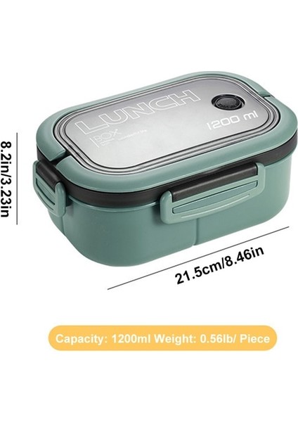 Yeşil 2 Katmanlı Mühürlü Çocuk Öğle Yemeği Kutusu Öğrenci Ofis Çalışanı Mikrodalga Hermetik Bento Kutusu Meyve Gıda Kabı Çatal Kaşık ile (Yurt Dışından)