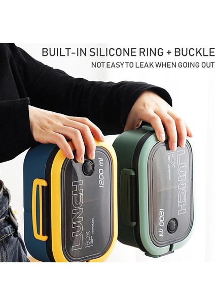 Yeşil 2 Katmanlı Mühürlü Çocuk Öğle Yemeği Kutusu Öğrenci Ofis Çalışanı Mikrodalga Hermetik Bento Kutusu Meyve Gıda Kabı Çatal Kaşık ile (Yurt Dışından) fırsatları