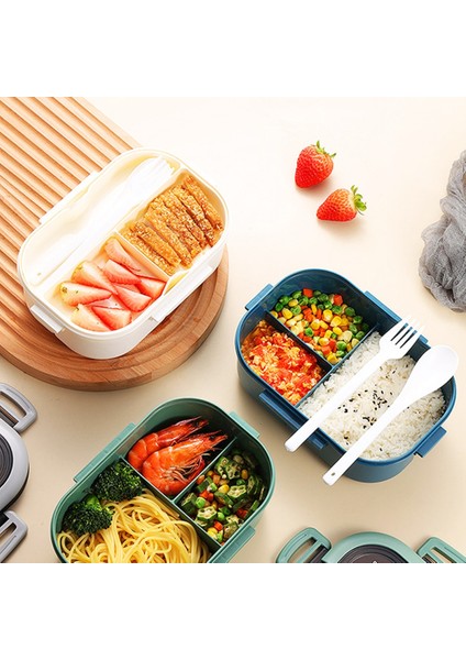 Yeşil 2 Katmanlı Mühürlü Çocuk Öğle Yemeği Kutusu Öğrenci Ofis Çalışanı Mikrodalga Hermetik Bento Kutusu Meyve Gıda Kabı Çatal Kaşık ile (Yurt Dışından) indirimleri