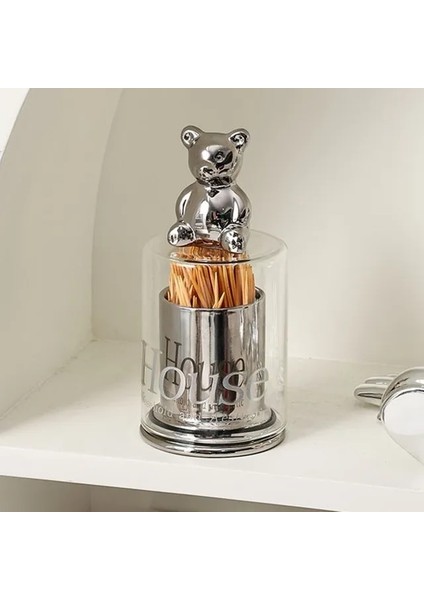 Cam Ayı Siyah Sevimli Ayı Kürdan Tutucu Dekor Ev Restoran Kürdan Dağıtıcı Çok Amaçlı Pamuklu Çubukla Konteyner Masa Aksesuarları (Yurt Dışından)