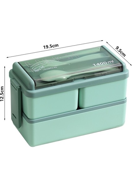 Yeşil Bento Kutusu Japon Tarzı Plastik Öğle Yemeği Okul Çalışması Mikrodalgada Çift Katmanlı Bölme Sebzelik Mutfak Gıda Saklama Kabı (Yurt Dışından)