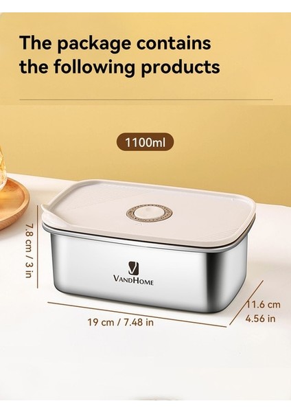 1100 ml Worthbuy 18/8 Gıda Sınıfı Paslanmaz Çelik Mühürlü Kutu Sebzelik Buzdolabı Özel Gıda Depolama Piknik Yiyecek Kutusu (Yurt Dışından)