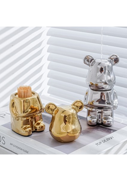 Koyu Haki Seramik Diş Tutucu Yaratıcı Masaüstü Süsler Şiddetli Ayı Kürdan Kutusu Organizatör Kavanoz Oturma Odası Mutfak Masa Süsleri (Yurt Dışından) modelleri