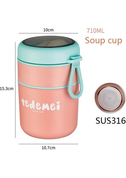 SUS316 Pembe 710 ml Sağlıklı 316 Paslanmaz Çelik Termal Öğle Yemeği Kutusu Çocuklar Için Okul Sevimli Çorba Bardağı Küçük Termos Yalıtımlı Gıda Kapları Öğle Yemeği Kutusu Kavanoz (Yurt Dışından)