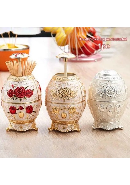 06 Metal Avrupa Tarzı Otomatik Kürdan Tutucu Çinko Alaşım Saklama Kutusu Gül Galvanik Oturma Odası Çay Yemek Düz Yumurta Şekli (Yurt Dışından)