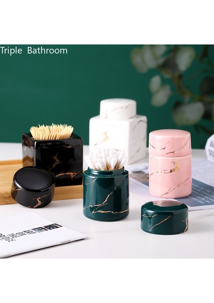 A2 Seramik Kapaklı Toz Geçirmez Organizatör Pamuklu Çubukla Kartuş Iskandinav Mermer Çizgili Kürdan Tutucu Banyo Aksesuarları (Yurt Dışından) indirimleri