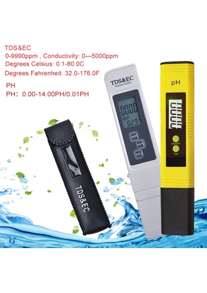 Su Kalitesi Monitör Test Cihazı 2 Adet Ph Test Cihazı + Tds ve Ec Metre/tds-3 Metre/ph Kağıt Test Cihazı Ölçer Havuz Içme Suyu LCD Ekran (Yurt Dışından) fiyatları