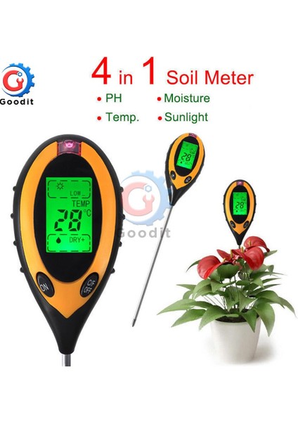 4'ü 1 Arada Toprak Ph Ölçer Test Cihazı Toprak Test Cihazı Ph Nem Ölçer Sıcaklık Güneş Işığı Yoğunluk Ölçümü Analizi Toprak Asitliği Testi (Yurt Dışından)
