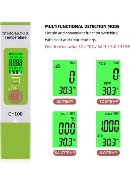 Yieryi 5 In 1 Tds/ec/tuzluluk/sg/sıcaklık Ölçer Havuzlar, Içme Suyu, Akvaryumlar Için Dijital Su Kalitesi Monitör Test Cihazı (Yurt Dışından) fiyatları