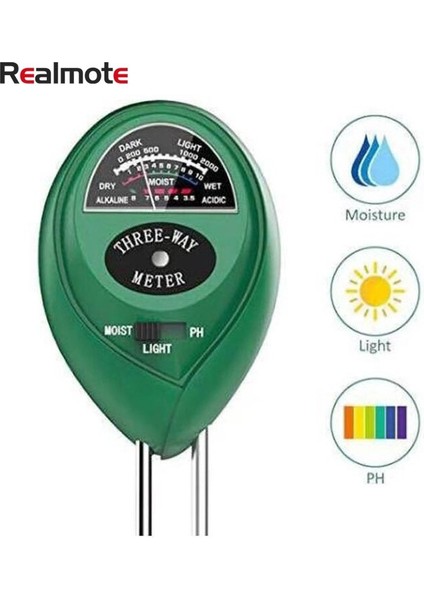 Realmot 3 In1 Toprak Ph Test Cihazı Bahçe Çiçekleri Nem Işık Ölçer Test Araçları Higrometre (Yurt Dışından)