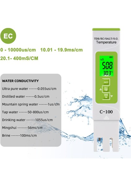 Yieryi 5 In 1 Tds/ec/tuzluluk/sg/sıcaklık Ölçer Ev, Havuzlar, Içme Suyu, Akvaryum Için Dijital Su Kalitesi Test Cihazı (Yurt Dışından)