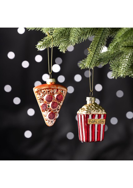 New Year Yılbaşı Popcorn Pizza Ağaç Süsü Seti 2 Parça