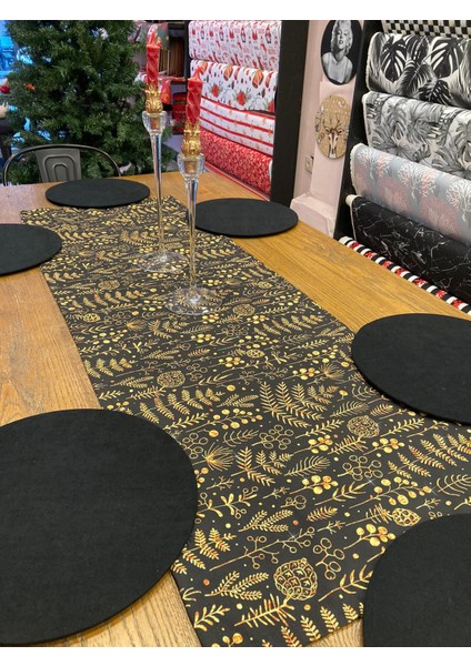 Tuğçe Demir Home Design Siyah Yılbaşı Desen Runner Supla Set
