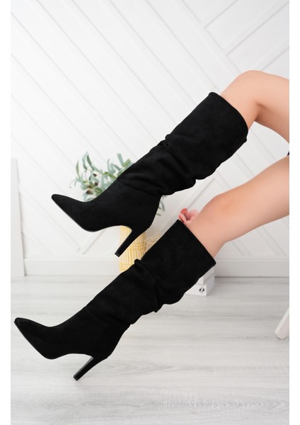 Carola Kadın Körüklü Çizme Süet Deri Ince Topuklu Çizme