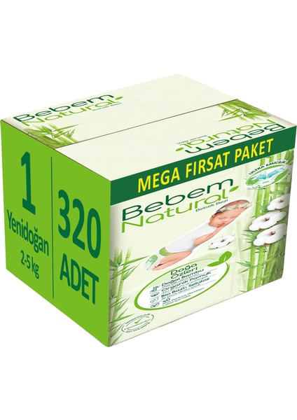 Bebem Bebek Bezi Natural Beden:1 (2-5kg) Yenidoğan 320 Adet Mega Fırsat Pk