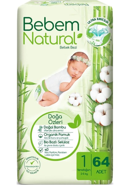 Bebem Bebek Bezi Natural Beden:1 (2-5kg) Yenidoğan 320 Adet Mega Fırsat Pk