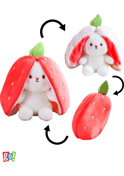 Çilek Kulaklı Tavşan Peluş Fermuarlı Kulaklı Tavşan Hediyelik