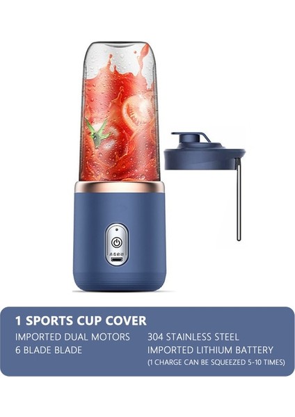 Mavi Kapaklı Taşınabilir Elektrikli Meyve Sıkacağı 6 Bıçaklı Meyve Sıkacağı Blender Yiyecek Mikseri Buz Kırıcı Meyve Sıkacağı Bardağı USB Şarj 300 ml Mutfak Aletleri (Yurt Dışından)