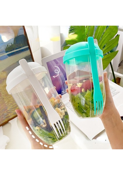 Mavi Taşınabilir Salata Kasesi Şişe Salata Konteyneri Şişe Şeklinde Bento Salata Kasesi Öğle Yemeği Salata Kutusu Çatallı (Yurt Dışından) fiyatları