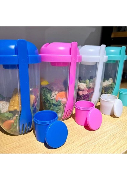 Mavi Taşınabilir Salata Kasesi Şişe Salata Konteyneri Şişe Şeklinde Bento Salata Kasesi Öğle Yemeği Salata Kutusu Çatallı (Yurt Dışından) fırsatları
