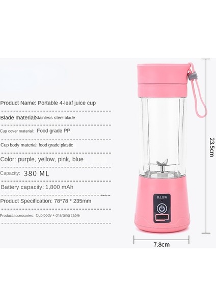 6 Kesici Kafa Pembe Taşınabilir Elektrikli Meyve Sıkacağı USB Şarj Edilebilir El Smoothie Blender Meyve Karıştırıcılarmilkshake Yapımcısı Makinesi Gıda Sınıfı Malzemeler (Yurt Dışından) fırsatları