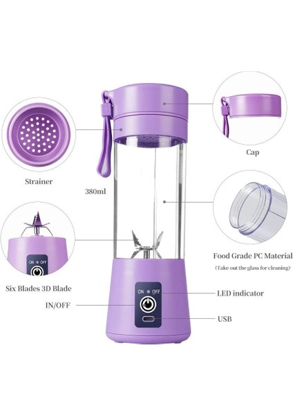 D 420 ml 6 Bıçaklı Taşınabilir Elektrikli Meyve Sıkacağı Bardağı USB Şarj Edilebilir El Smoothie Blender Meyve Karıştırıcılar Milkshake Yapımcısı Makinesi Gıda Sınıfı Karıştırma (Yurt Dışından)