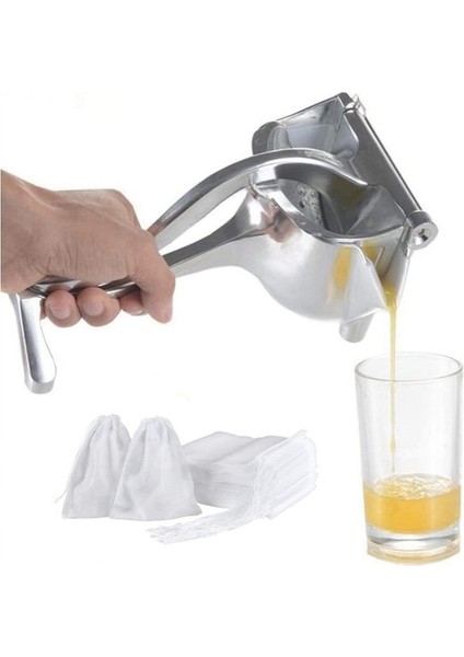 100 Torbalı Meyve Sıkacağı Büyük Manuel Meyve Narenciye Sıkacağı 100PCS Çay Poşetleri ile Ağır Hizmet Tek Pres Alüminyum Limon Sıkacağı Limon Portakal Suyu (Yurt Dışından)
