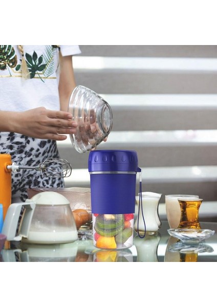 Mavi Taşınabilir Blender Taze Meyve Suyu Blender Bardak Smoothie Maker USB Şarj Edilebilir Taşınabilir Seyahat Mini Buz Karıştırıcı Elektrikli Smoothie (Yurt Dışından)