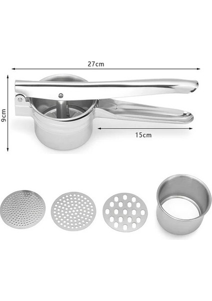3'ü 1 Arada Kit 3'ü 1 Arada Paslanmaz Çelik Manuel Patates Sıkacağı Büyük Kapasiteli Çok Kullanımlı Sebze Dolum Patates Kırıcı Susuzlaştırıcı Mutfak Alet (Yurt Dışından)