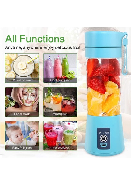 Mavi Şarj Edilebilir Taşınabilir Elektrikli Meyve Sıkacağı Blender El Smoothie Milkshake Makinesi Sebze Sıkacağı Suyu Karıştırma Mikseri (Yurt Dışından)