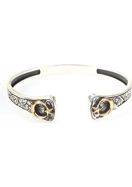 925 Ayar Gümüş ve Bronz Ay Yıldız Motifli Erkek Bilekliği