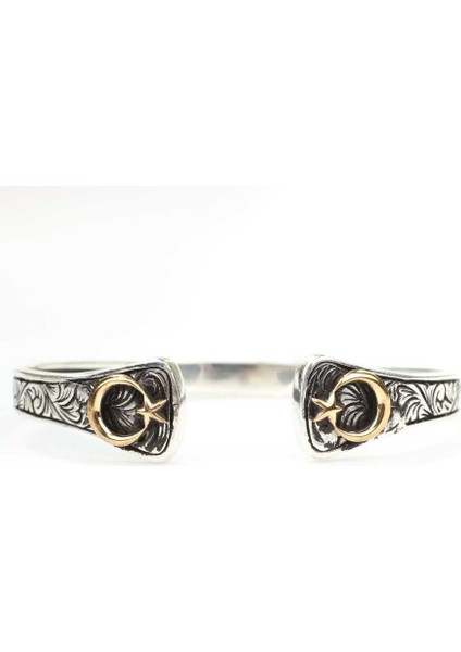 925 Ayar Gümüş ve Bronz Ay Yıldız Motifli Erkek Bilekliği fiyatları