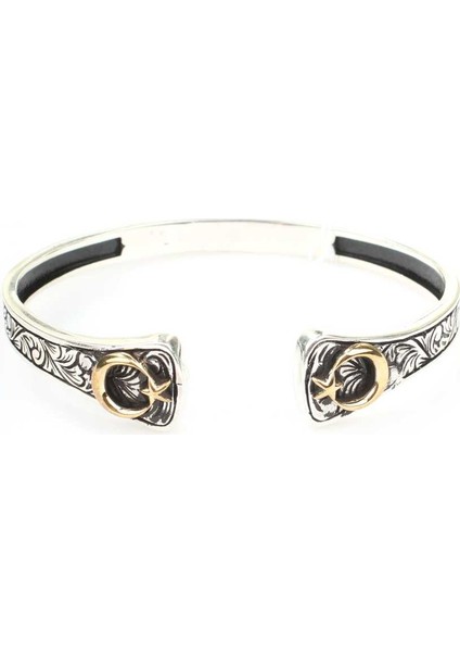 925 Ayar Gümüş ve Bronz Ay Yıldız Motifli Erkek Bilekliği fırsatları