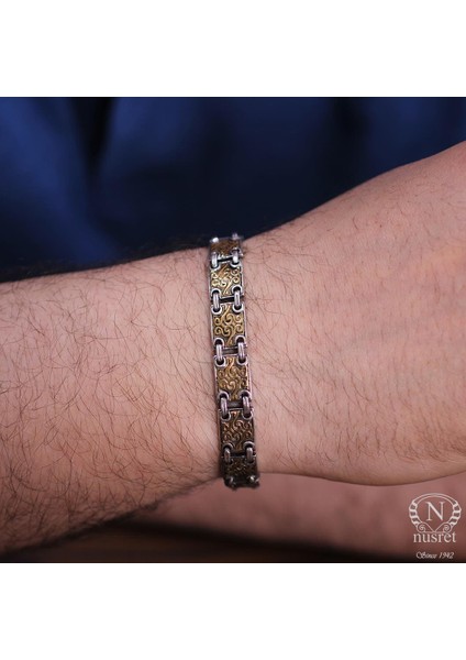 925 Ayar Gümüş ve Bronz Antik Tasarım Bileklik