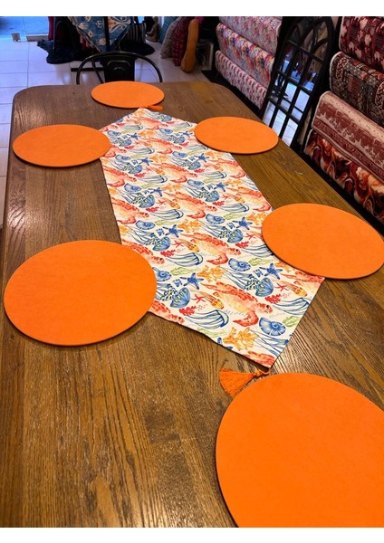 Tuğçe Demir Home Design Renkli Deniz Anası Desen Runner Supla Set