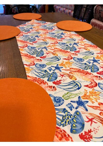 Tuğçe Demir Home Design Renkli Deniz Anası Desen Runner Supla Set