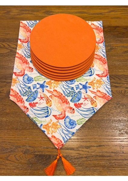 Tuğçe Demir Home Design Renkli Deniz Anası Desen Runner Supla Set