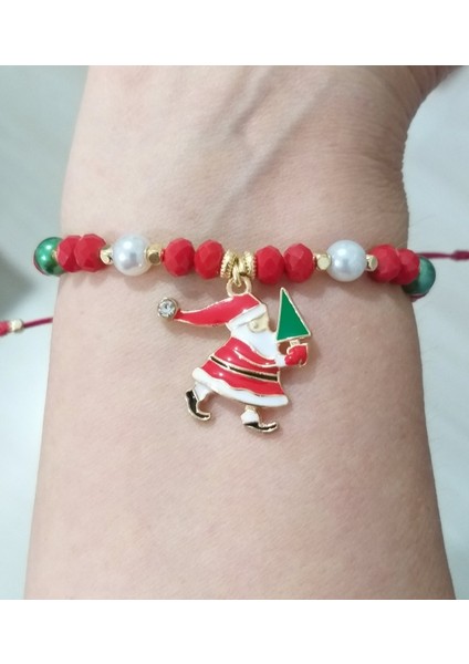 Renkli Inci Boncuklu ve Kristal Boncuklu Noel Baba Yılbaşı Bileklik