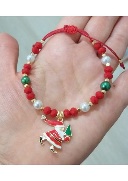 Renkli Inci Boncuklu ve Kristal Boncuklu Noel Baba Yılbaşı Bileklik