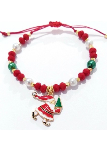 Renkli Inci Boncuklu ve Kristal Boncuklu Noel Baba Yılbaşı Bileklik